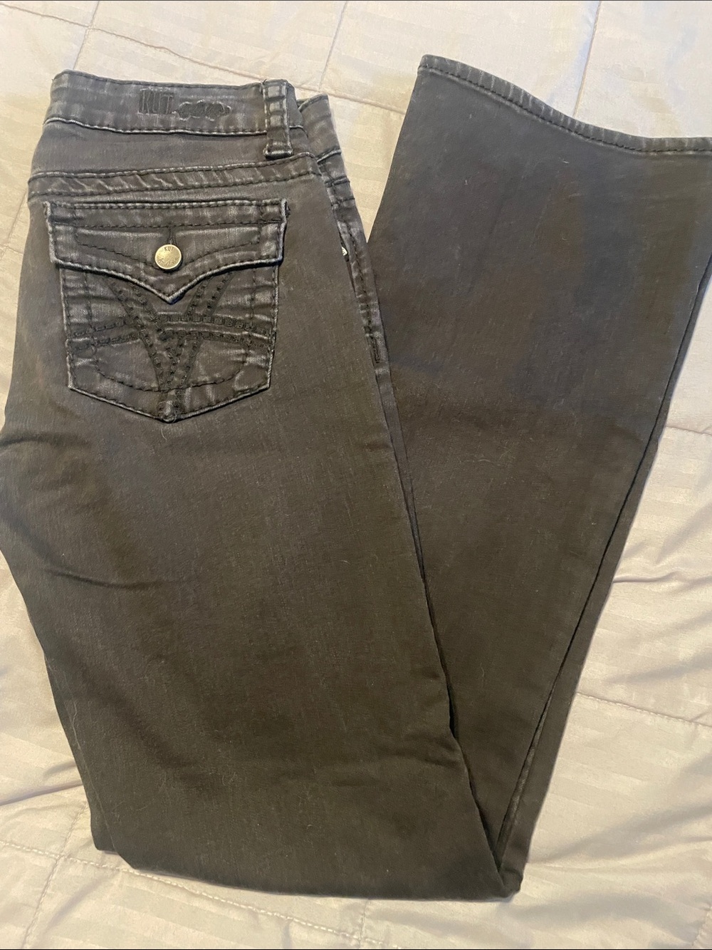 Kut from the Kloth Black Flare Jeans with Pocket Detail